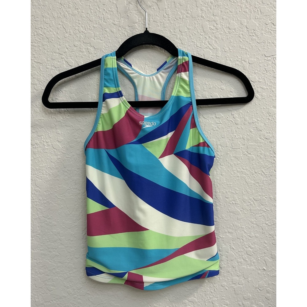 2000s Kids Girls UPF 50+ Speedo Striped Multicolor Swim Tank Top (Size: 10 - 12)